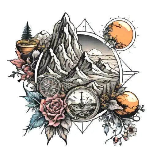 Compas With Mountain Peaks