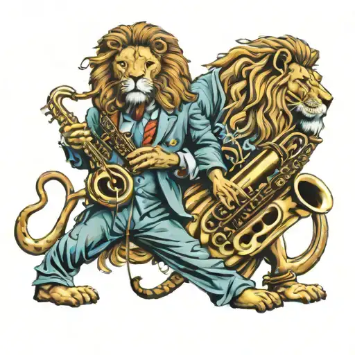 Lion And Saxophone Player Standing