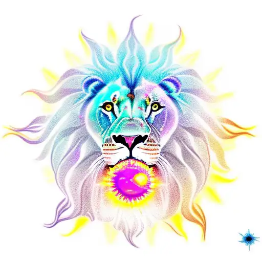 A Lion Holding A Sun In Its Mouth With A Galaxy Background