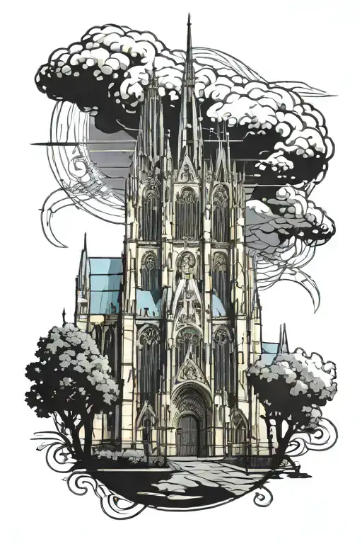 Reims Cathedral With A 1920S Brigantine Industrial Style In The Background