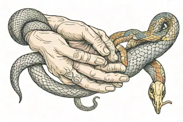 The 2 Hands Of Adam And God With A Snake On The Left Hand