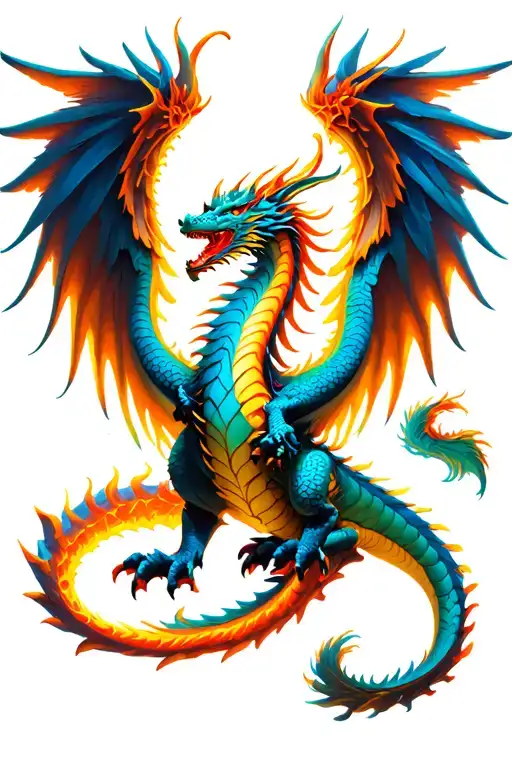 Dragon And Phoenix Wings Spread Bright