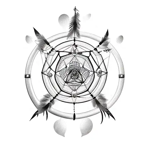 A Blackwork Tattoo Of A Motorcycle With A Dreamcatcher Hanging From The Handlebars