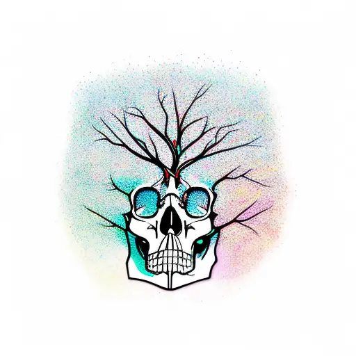 A Stained Glass Tree Growing Up Out Of The Top Of The Skull