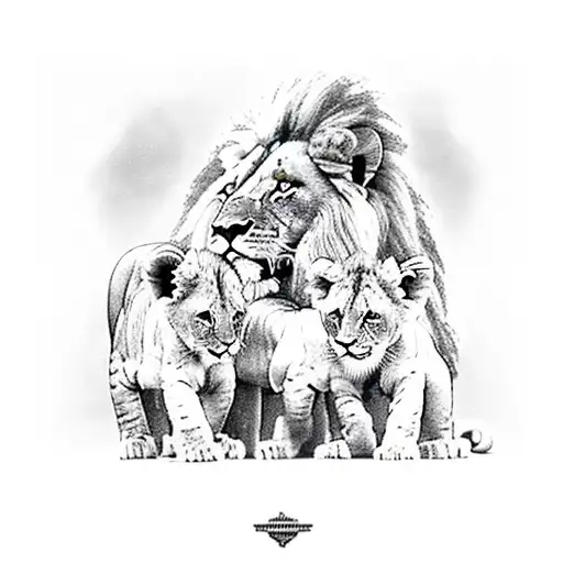 Lion And Three Cubs