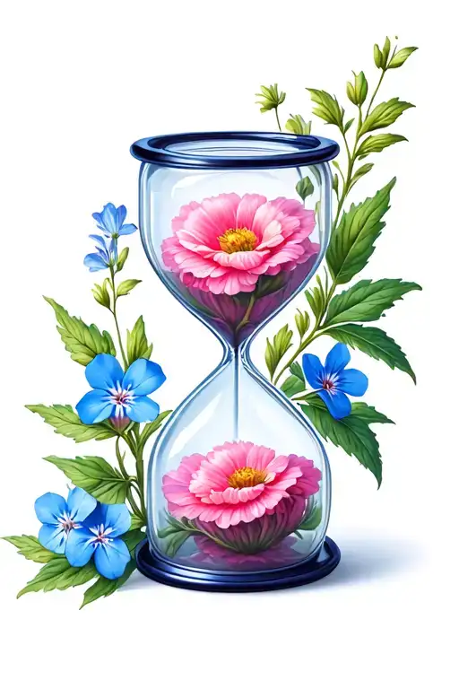 Hourglass Tattoo And Forget Me Nots Pink Flower