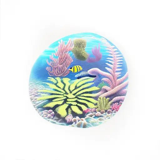 Underwater Mountain With Kelp And Ferns