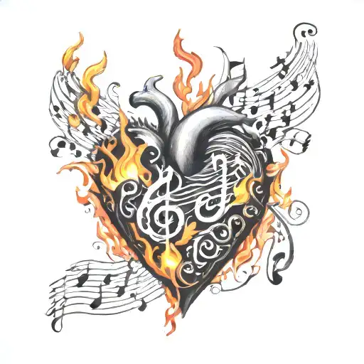 A Burning Heart Flames Made Of Music Note