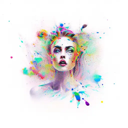 A Powerful Female Figure Surrounded By A Swirling Mix Of Paint Colors
