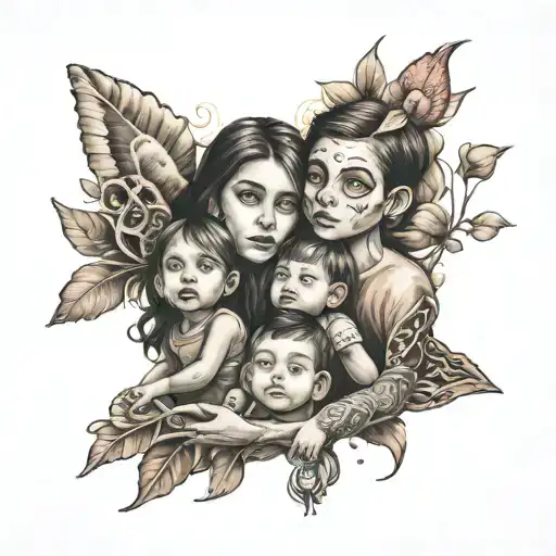 Famili Kids And Woman Holding