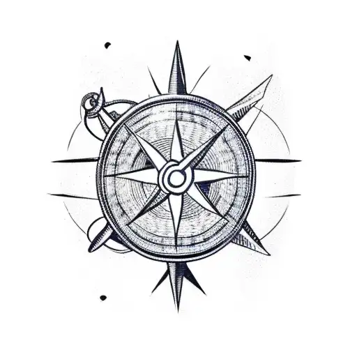 Turtle Tied To Anchor With A Compass