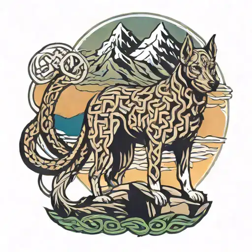 Celtic Knot Hound With Mountain Backdrop