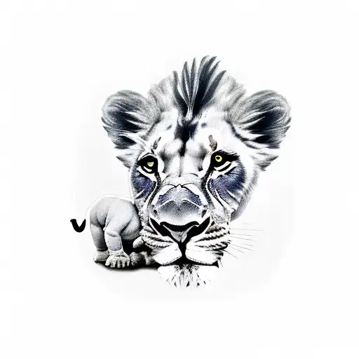 Baby Gangster With Lion Behind