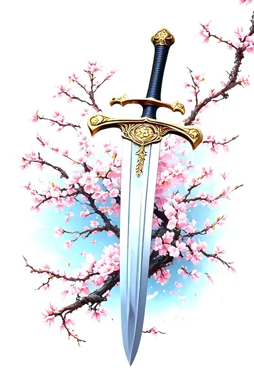 Sword With Cherry Blossoms Surrounding It
