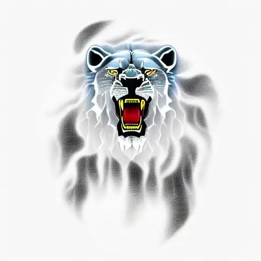 Roaring Lion With Lightning And Clouds Around For A Full Chest Piece