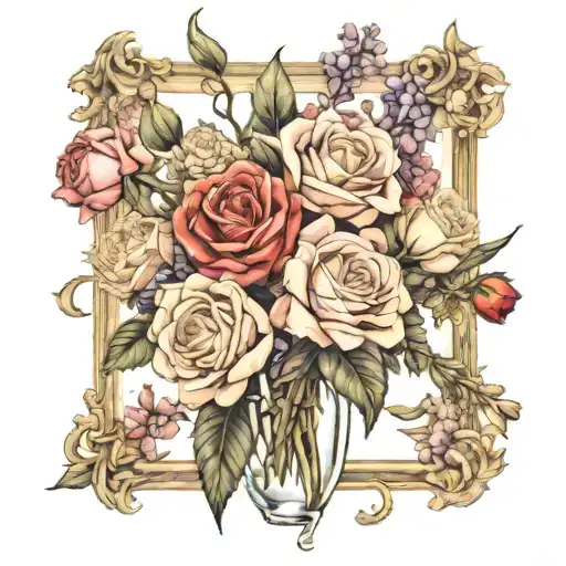 Bouquet Of Flowers Space With Empty Frames From Old Photographic Film