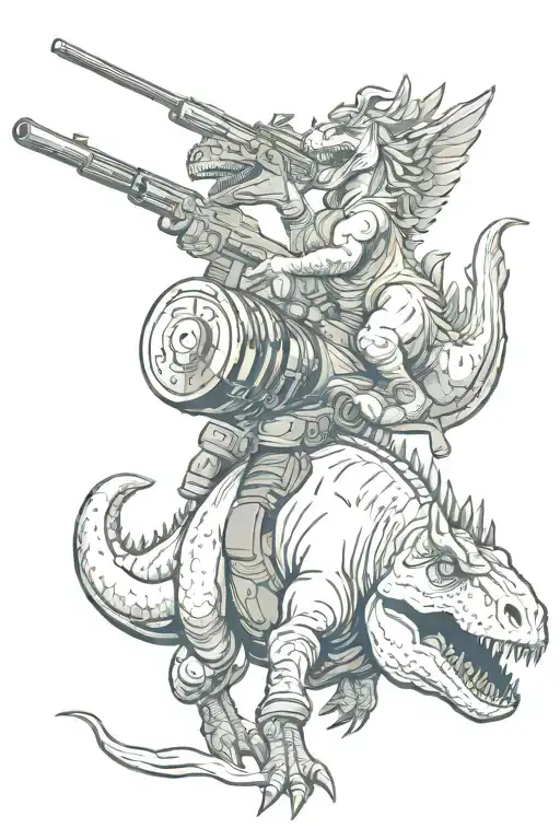 Unicorn Shooting Gun While Riding A T-rex