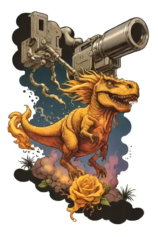 Unicorn Shooting Gun While Riding A T-rex