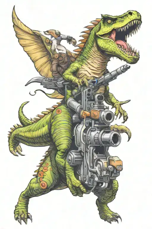 Unicorn Shooting Gun While Riding A T-rex