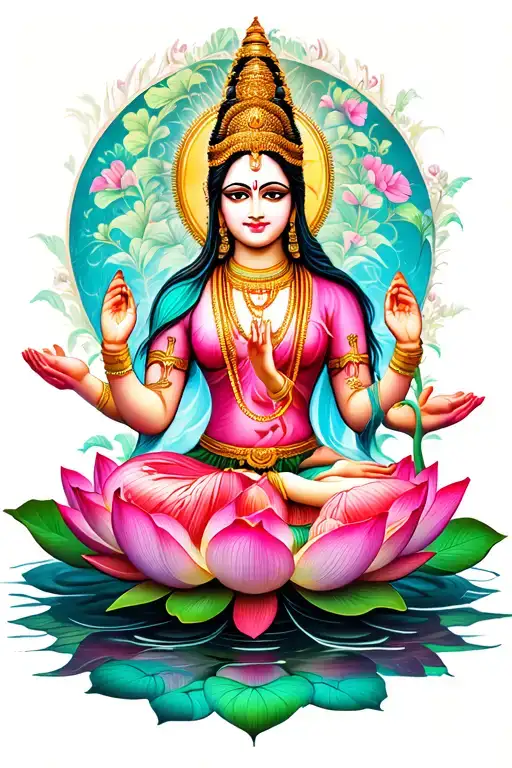 Lakshmi With Lotus Flower Blooming