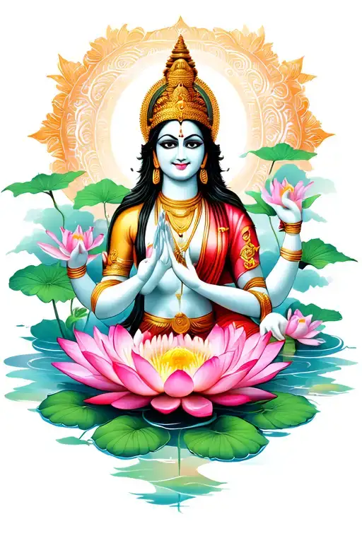 Lakshmi With Lotus Flowers