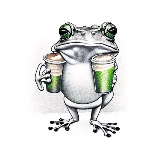 Frog Standing Holding A Mug Of Coffee