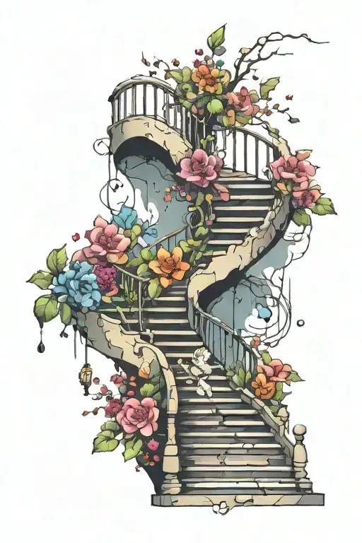 A Broken Staircase With Flowers