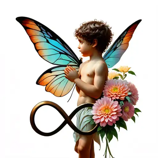 Boy Fairy With Chrysanthemums And Infinity Sign