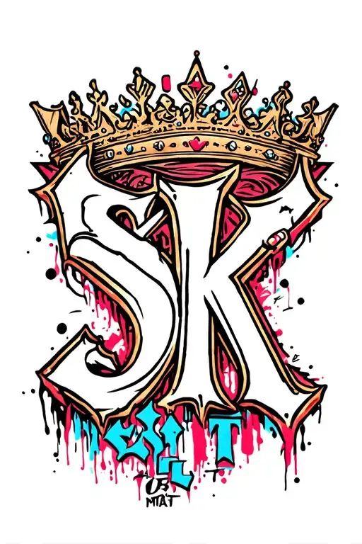 Sk In Grafitti With Samoan Tattoo Accents In Those Letters With A Crown