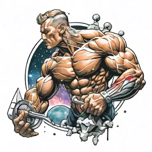 Incorporate Elements Of Bodybuilding And Space Into A Tattoo Design