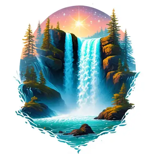Stylized Waterfall With Stars Shining Representing Chances In The Flow Of Life