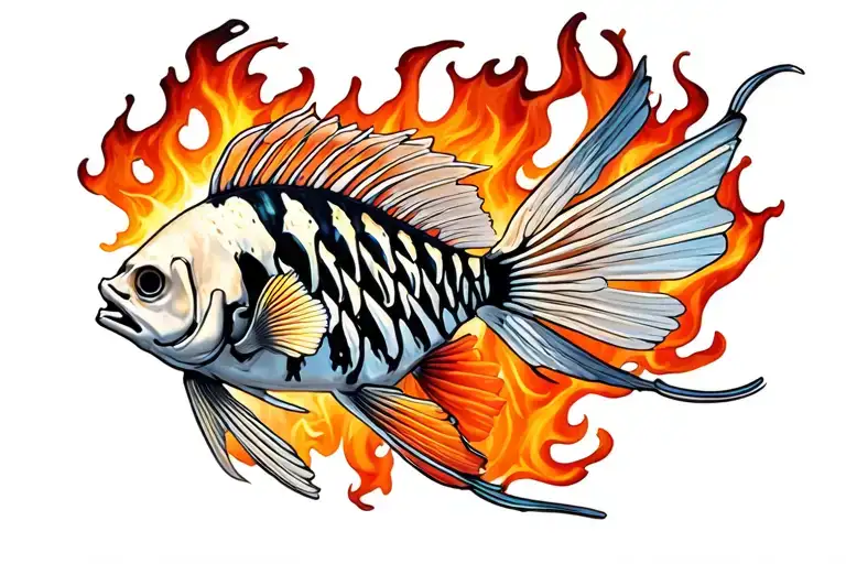Angelfish Skeleton With Name Blaise In The Ribs Surrounded By Realistic Fire