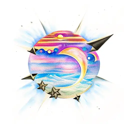 Lamp With Watercolor Sky Moon And Star