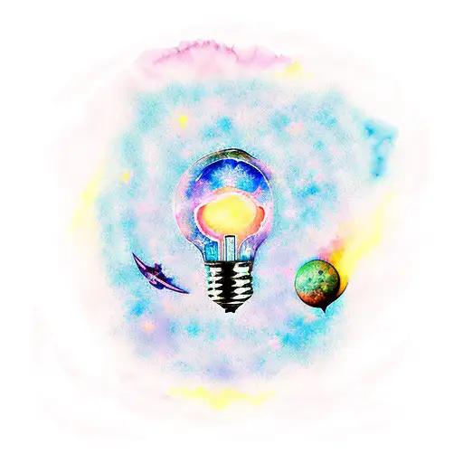 Bulb Lamp With Sky Moon And Star Inside Watercolor