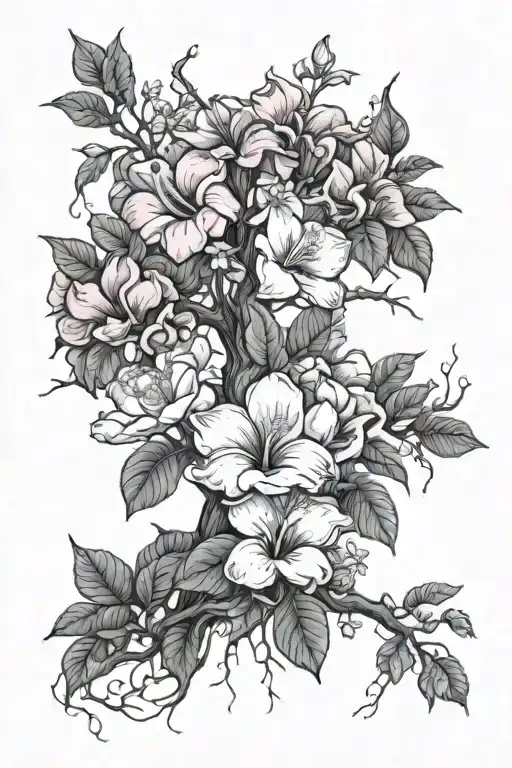 Tree With Magnolia Flowers And Hibiscus Flower