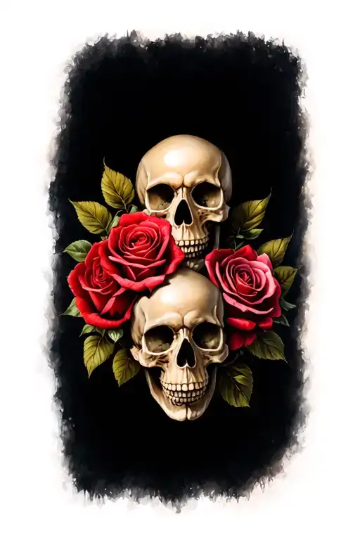 3 Skulls And Roses Intertwined Symbolizing The Client's Love