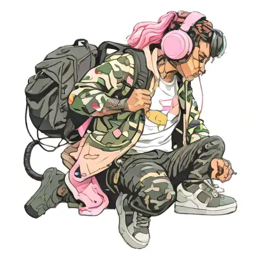 A Friend Goes To The Army Wearing Pink Headphones White Sneakers And Black Clothes