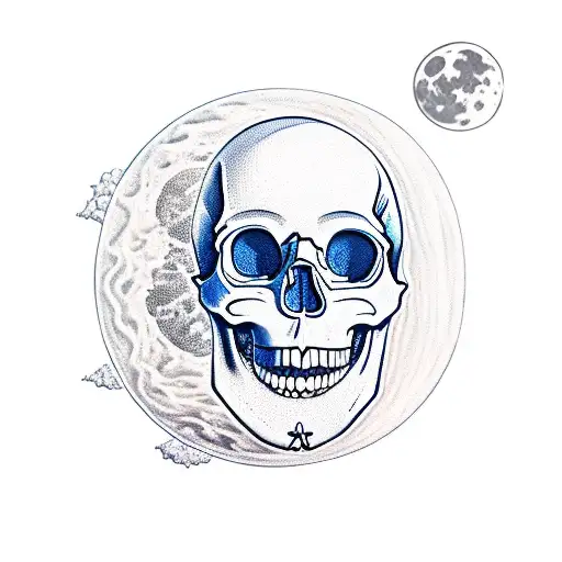 Skull Over The Moon Reflected By The Sea