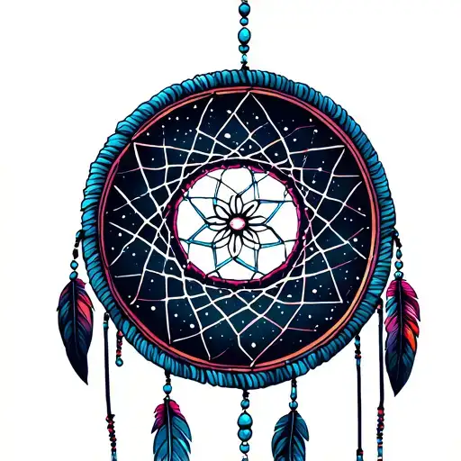 Dreamcatcher With One Strand Of Beads Down The Middle Hanging Down