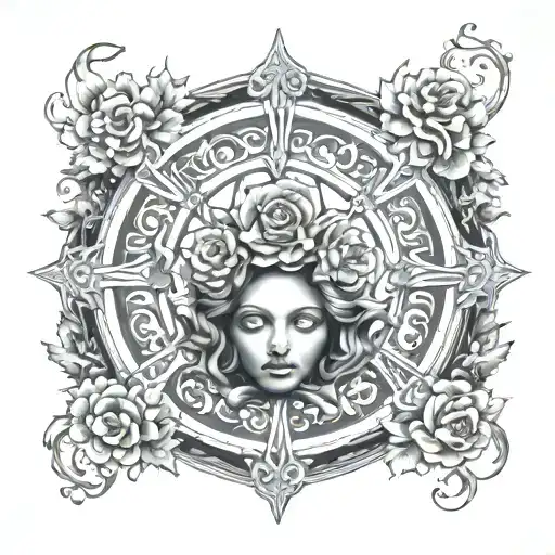 Hecate Wheel Surrounded By Belladonnaflowers