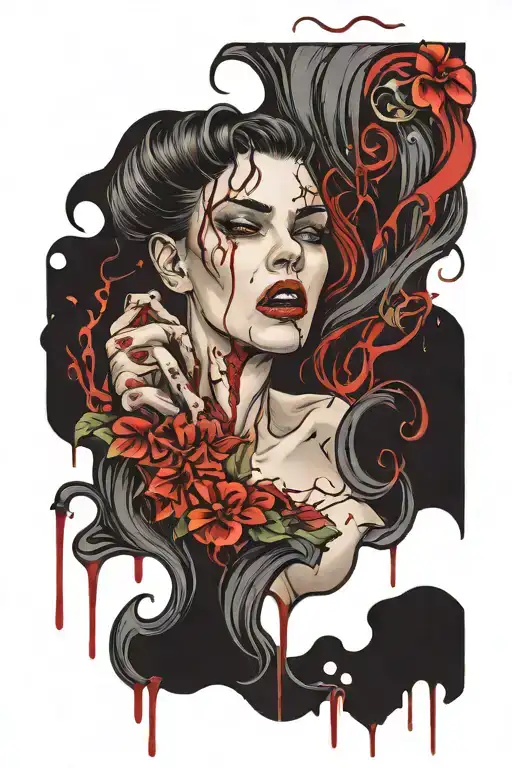 Sexy Female Vampire Blood Dripping