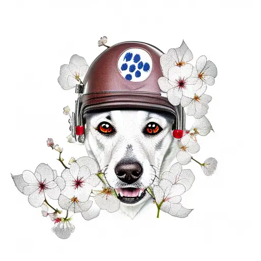 A Realistic Portrait Of A Dog Wearing A Pilot Hat Surrounded By Cherry Blossom Trees