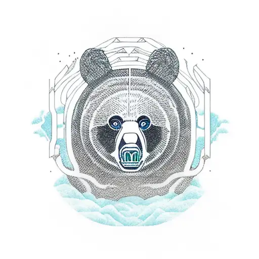 Huge Black Bear In Dark Forest And Nordics Runes Around