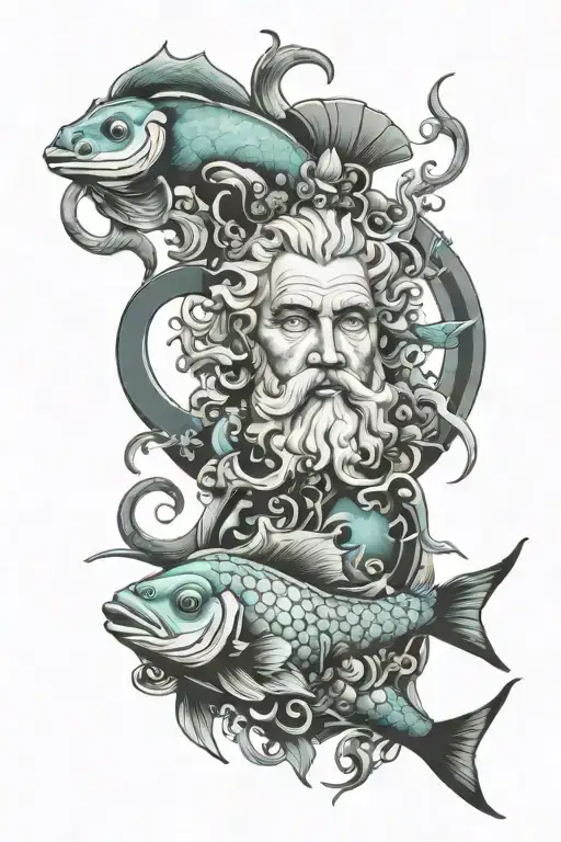 Neptune God With Pisces Fish