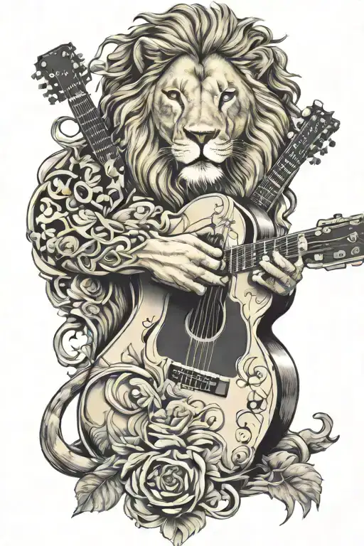 Lion And Guitar Intertwined