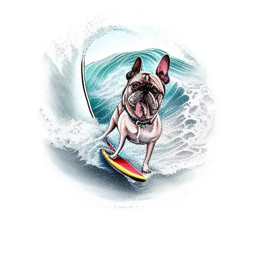 Unique And Unseen Artwork Of A Dog Surfing On A Wave