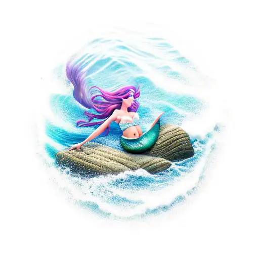 Mermaid On Rock With Rolling Waves
