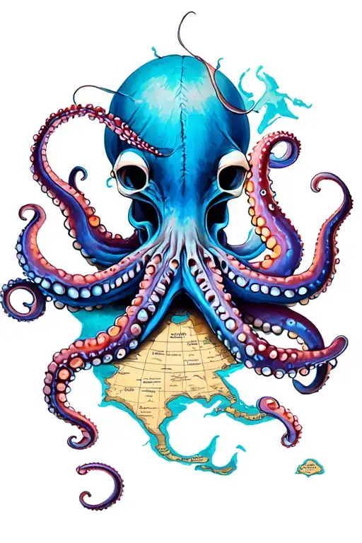 Octopus On Pirate Map