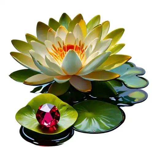 Ruby Stone With Water Lily Flower