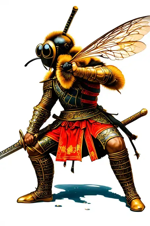 Honeybee Themed Samurai Warrior Wielding A Sword